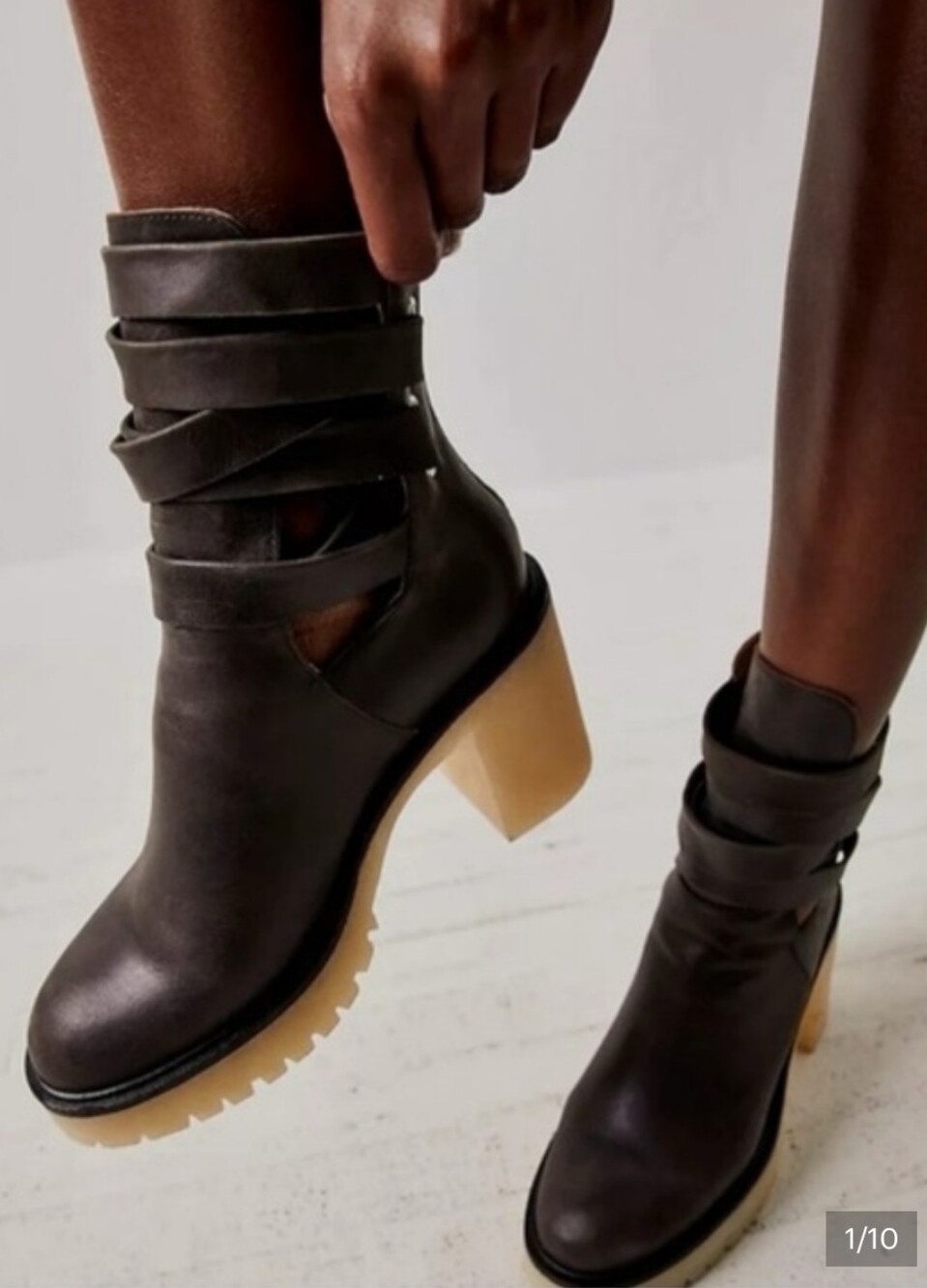 Free People Jesse Dark Brown Cutout Wraparound Leather Strap Ankle Boots